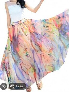 Afibi Women Full/Ankle Length Blending Maxi Chiffon Long Skirt Beach Medium